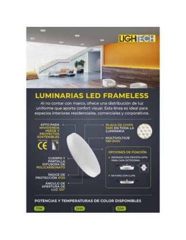 Luminaria LED Frameless 24W Luz Cálida
