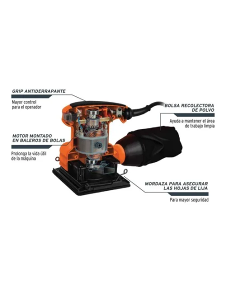 Lijadora profesional orbital Truper LIOR-1/4A2 naranja 60Hz 200W 120V
